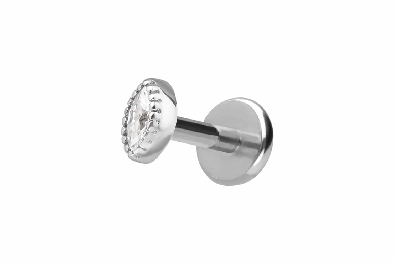 Titan Labret Piercing mit Innengewinde + 925er Silber Aufsatz MOISSANIT-OVAL